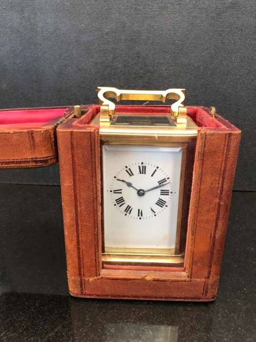 STUNNING SOLID BRASS AND GLASS CHIMING FRENCH CARRIAGE CLOCK IN ORIGINAL CASE WORKING 100%