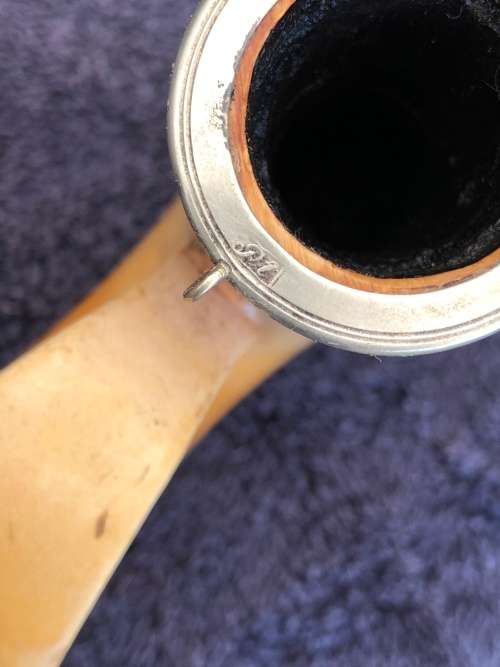 WOW !!! AWESOME ANTIQUE MEERSCHAUM PIPE WITH SILVER RIMS AND BENT MOUTH PIECE