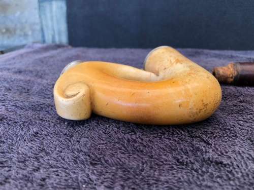 WOW !!! AWESOME ANTIQUE MEERSCHAUM PIPE WITH SILVER RIMS AND BENT MOUTH PIECE