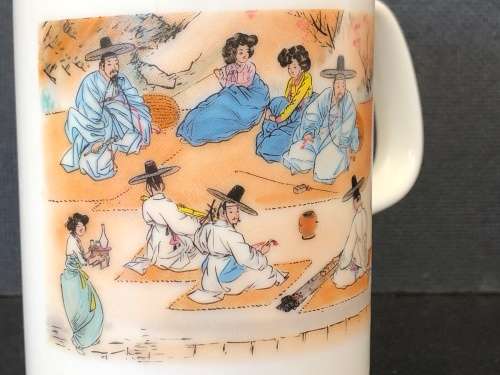 Vintage Wonderful Korea "Admiring the Spring in the Country" Porcelain Sin Yun-Bok Mug