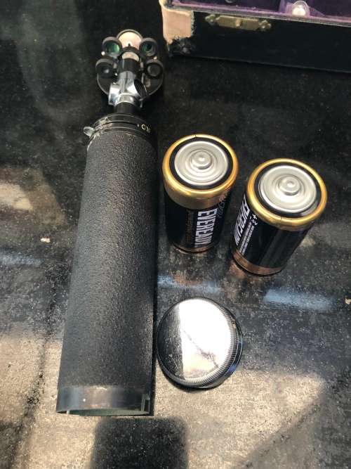 WOW !!! Old Vintage Cased Ophthalmoscope Medical Eye Examination Optical Instrument In Working Order