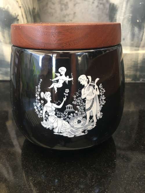 Vintage Italian Humidor WHITECROSS Product - Black Ceramic Canister -Hand Made in Italy