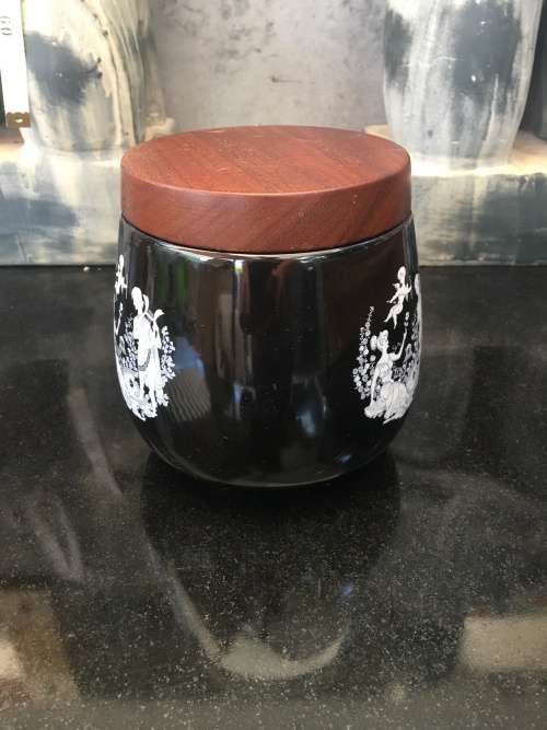 Vintage Italian Humidor WHITECROSS Product - Black Ceramic Canister -Hand Made in Italy