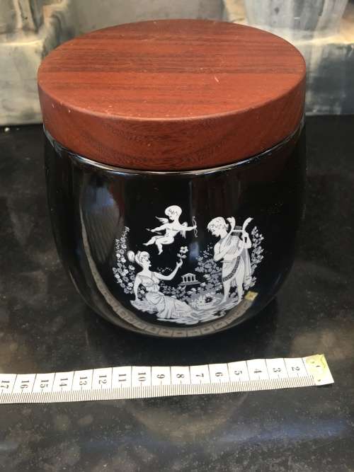 Vintage Italian Humidor WHITECROSS Product - Black Ceramic Canister -Hand Made in Italy