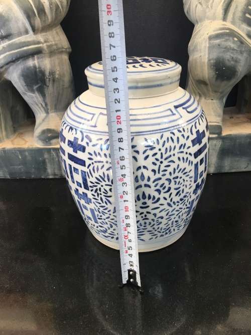 Stunning Kangxi Double Ring, Extra Large Blue & White Happiness & Longlevity Ginger Jar & Lid