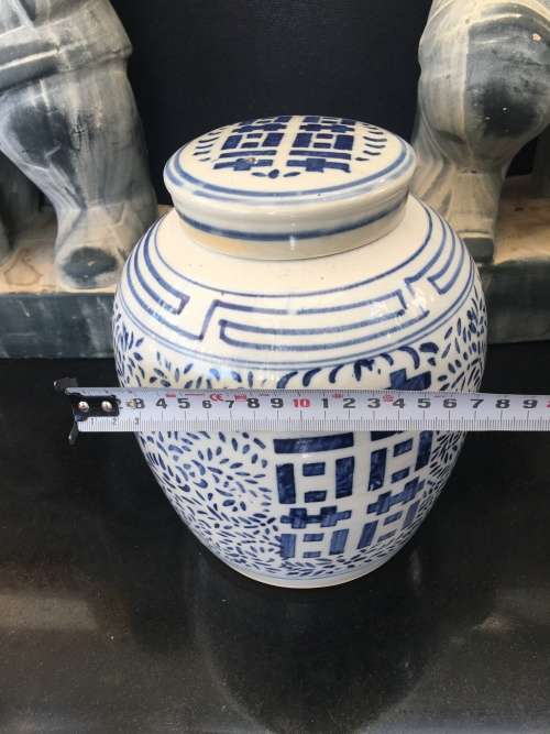 Stunning Kangxi Double Ring, Extra Large Blue & White Happiness & Longlevity Ginger Jar & Lid
