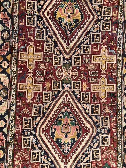 INVESTMENT !! VINTAGE TRIBAL SOUMAK CROCHET SILK/WOOL KILIM PERSIAN CARPET 1920 X 1215mm WITH COA