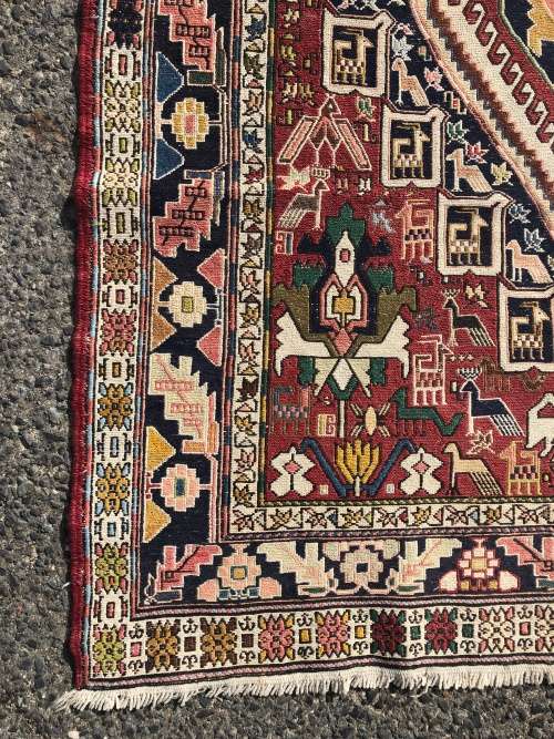 INVESTMENT !! VINTAGE TRIBAL SOUMAK CROCHET SILK/WOOL KILIM PERSIAN CARPET 1920 X 1215mm WITH COA