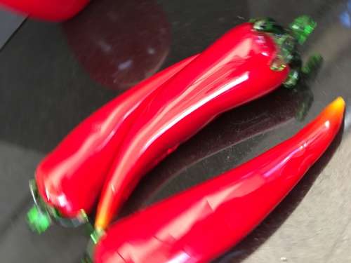 Stunning Vintage  Murano Art Glass Chilli's Natural Bright Red. x 3 -1 tip is chipped