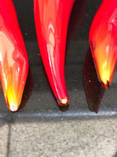 Stunning Vintage  Murano Art Glass Chilli's Natural Bright Red. x 3 -1 tip is chipped