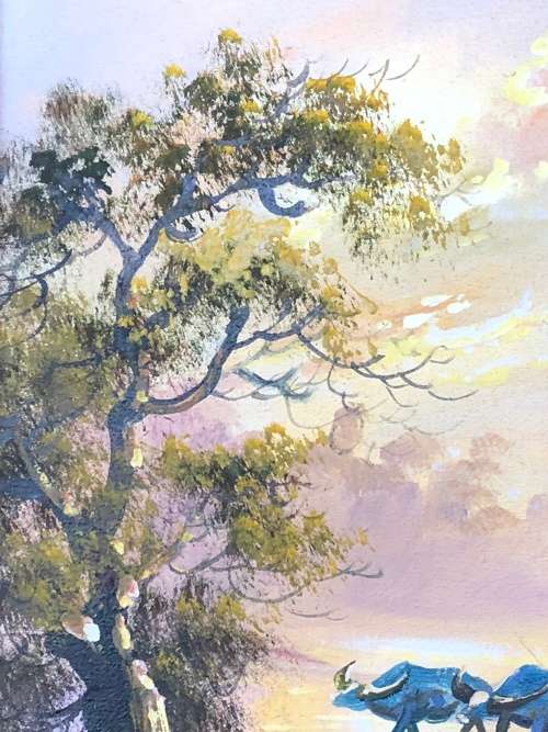 WOW !!! STUNNING FRAMED CHINESE OIL ON CANVAS BY NAING WIN IN EXCELLENT CONDITION