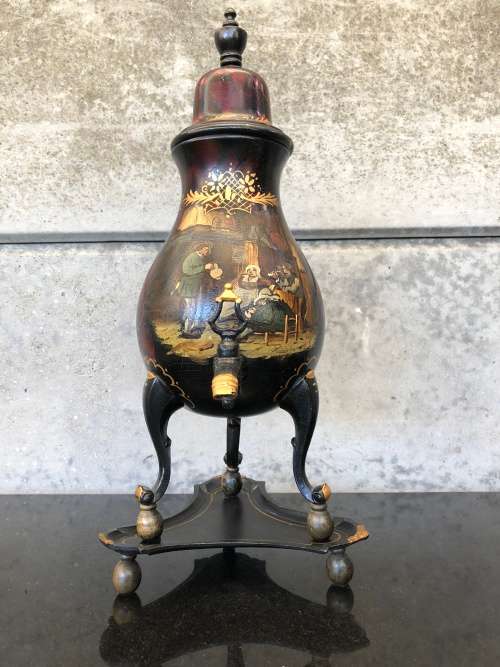 WOW !!! STUNNING VINTAGE DUTCH PEWTER HAND PAINTED SAMOVAR BY " C KURZ & Co TIEL HOLLAND