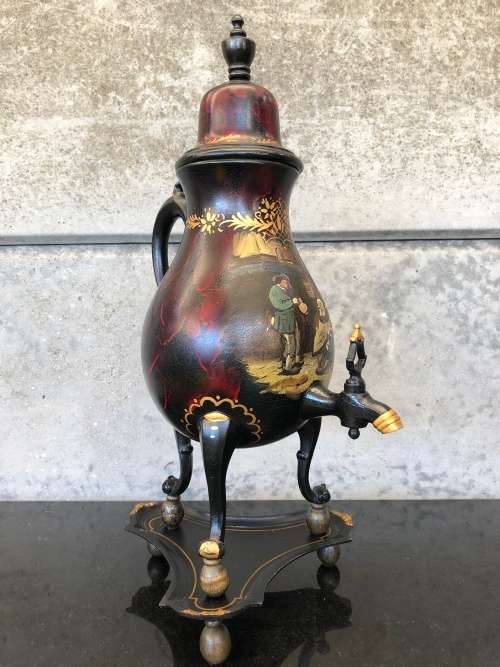 WOW !!! STUNNING VINTAGE DUTCH PEWTER HAND PAINTED SAMOVAR BY " C KURZ & Co TIEL HOLLAND