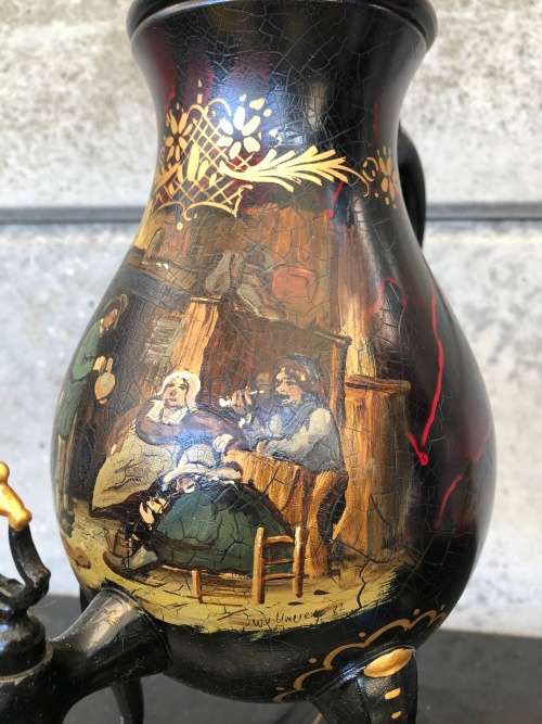 WOW !!! STUNNING VINTAGE DUTCH PEWTER HAND PAINTED SAMOVAR BY " C KURZ & Co TIEL HOLLAND