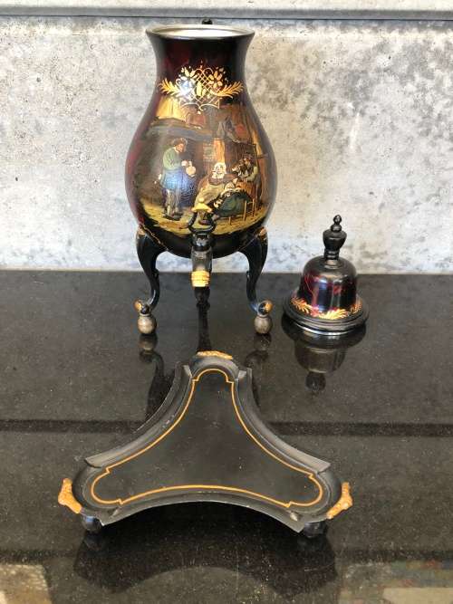 WOW !!! STUNNING VINTAGE DUTCH PEWTER HAND PAINTED SAMOVAR BY " C KURZ & Co TIEL HOLLAND