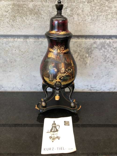 WOW !!! STUNNING VINTAGE DUTCH PEWTER HAND PAINTED SAMOVAR BY " C KURZ & Co TIEL HOLLAND