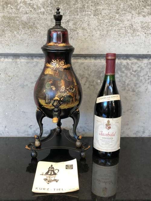 WOW !!! STUNNING VINTAGE DUTCH PEWTER HAND PAINTED SAMOVAR BY " C KURZ & Co TIEL HOLLAND