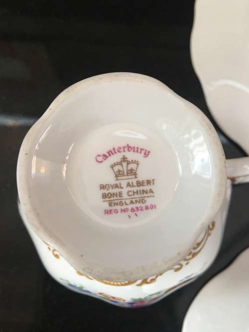 Ultra Rare c1939 Reg:832881 Royal Albert "CANTERBURY" Red Floral & Gold Gilt Tea Trio