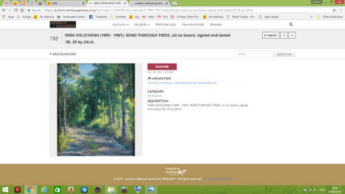 INVESTMENT ART~ VERA VOLSCHENK (1899-1987) - ROAD THROUGH TREES - OIL ON BOARD DATED 1948