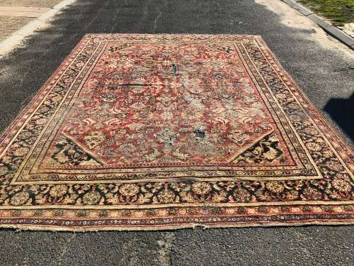 WOW !!! MASSIVE WELL WORN PURE WOOL HAND KNOTTED ARAK PERSIAN CARPET 3220 X 4250 mm