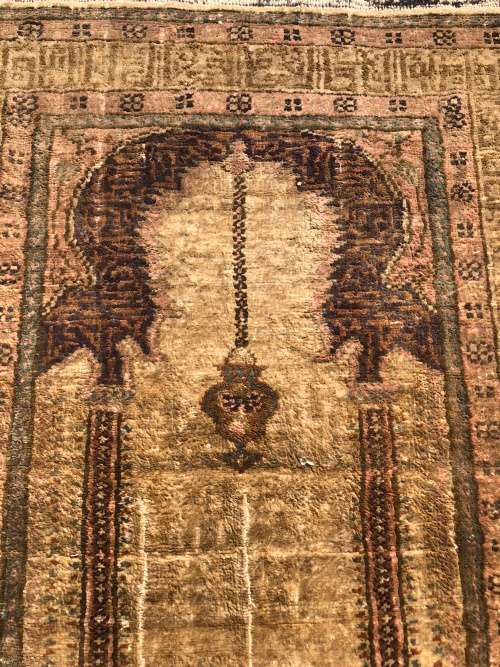 WOW !!! RARE ANTIQUE PURE WOOL HAND KNOTTED ARDABIL PERSIAN PRAYER RUG 930 X 580mm