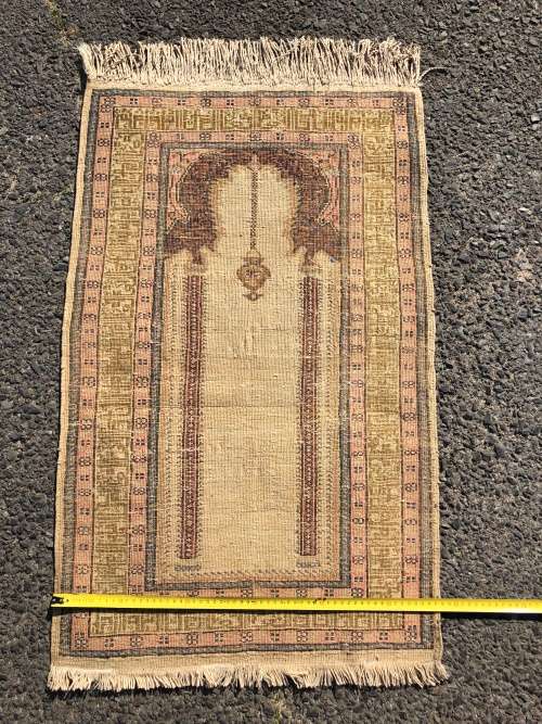 WOW !!! RARE ANTIQUE PURE WOOL HAND KNOTTED ARDABIL PERSIAN PRAYER RUG 930 X 580mm