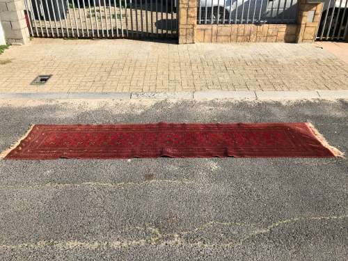 WOW !!! VINTAGE NICELY WORN HAND KNOTTED PURE WOOL PERSIAN BOKHARA RUNNER 3690 X 790mm