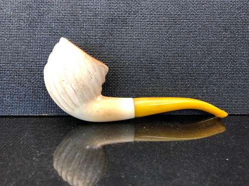 WOW !!! VINTAGE USED SWIRLED BILLIARD BENT REAL BLOCK MEERSCHAUM PIPE WITH AN AMBER STEM