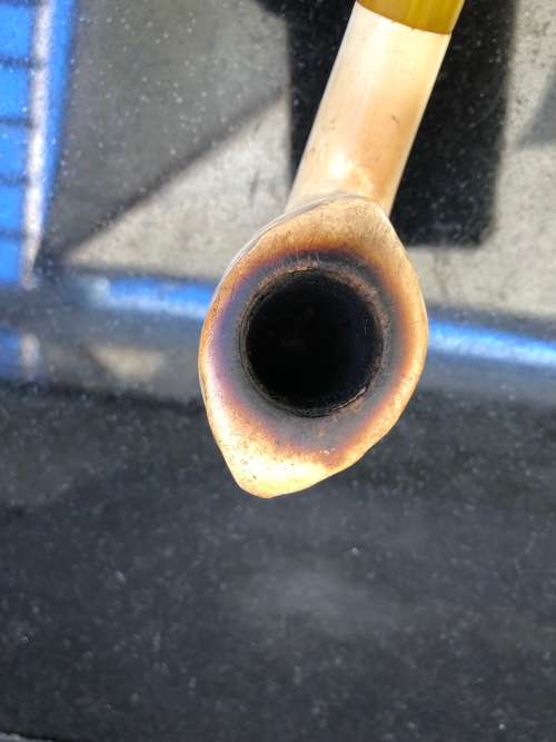 WOW !!! VINTAGE USED SWIRLED BILLIARD BENT REAL BLOCK MEERSCHAUM PIPE WITH AN AMBER STEM