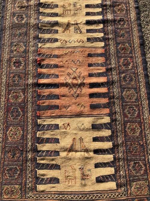 WOW !!! VINTAGE EMBROIDERED KHORASAN PERSIAN KILIM FROM MASHHAD PROVINCE 1700 X 990mm