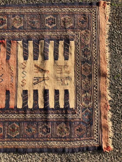 WOW !!! VINTAGE EMBROIDERED KHORASAN PERSIAN KILIM FROM MASHHAD PROVINCE 1700 X 990mm