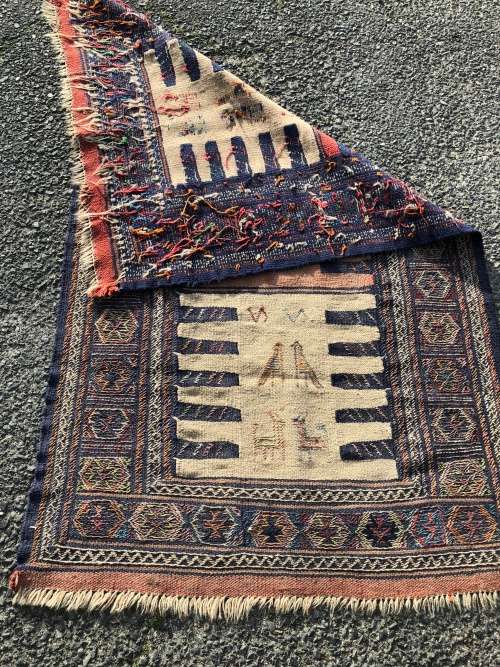 WOW !!! VINTAGE EMBROIDERED KHORASAN PERSIAN KILIM FROM MASHHAD PROVINCE 1700 X 990mm