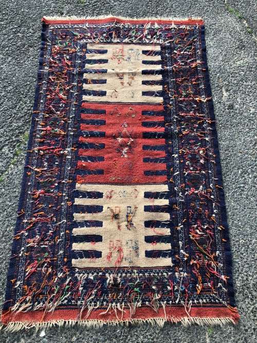 WOW !!! VINTAGE EMBROIDERED KHORASAN PERSIAN KILIM FROM MASHHAD PROVINCE 1700 X 990mm