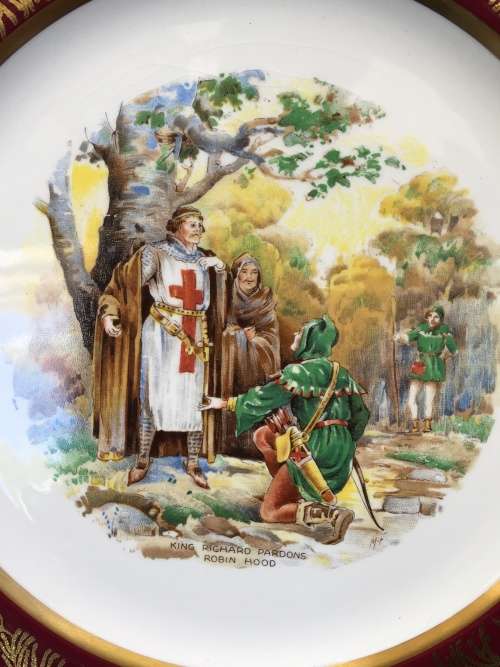 Antique Maddock 122 year old Vitreous Large Display Plate of "Robin Hood Captures the Pirate Ship"