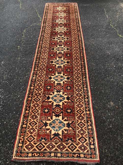 WHAT A BEAUTY !!! PURE WOOL HAND KNOTTED AFGHAN KAZAK PERSIAN RUNNER 3260 X 750mm