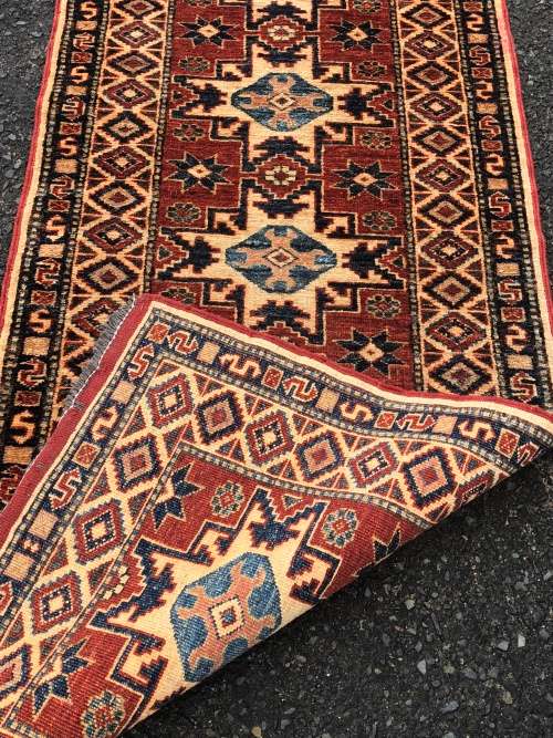 WHAT A BEAUTY !!! PURE WOOL HAND KNOTTED AFGHAN KAZAK PERSIAN RUNNER 3260 X 750mm
