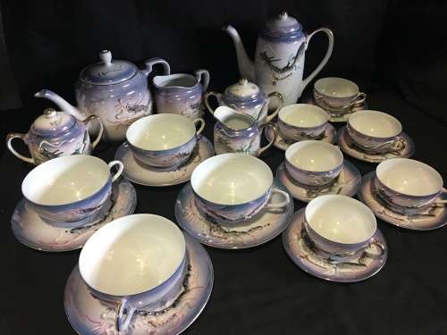 Rare c1950s Soko-China Made in Japan Moriage Dragon Ware Tea Pot -Lithophane Geisha .