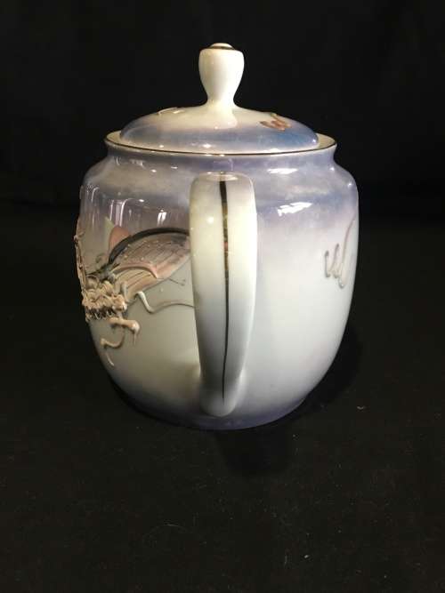 Rare c1950s Soko-China Made in Japan Moriage Dragon Ware Tea Pot -Lithophane Geisha .