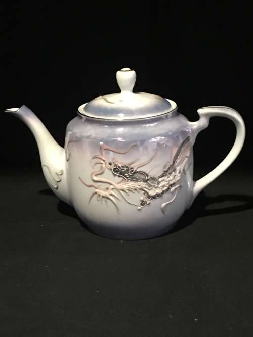 Rare c1950s Soko-China Made in Japan Moriage Dragon Ware Tea Pot -Lithophane Geisha .