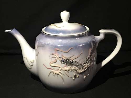 Rare c1950s Soko-China Made in Japan Moriage Dragon Ware Tea Pot -Lithophane Geisha .