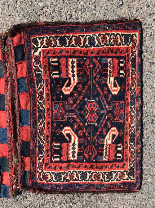 STUNNING VINTAGE HEAVY HAND KNOTTED PURE WOOL PERSIAN SADDLE BLANKET / SADDLE BAG - 990 X 620mm