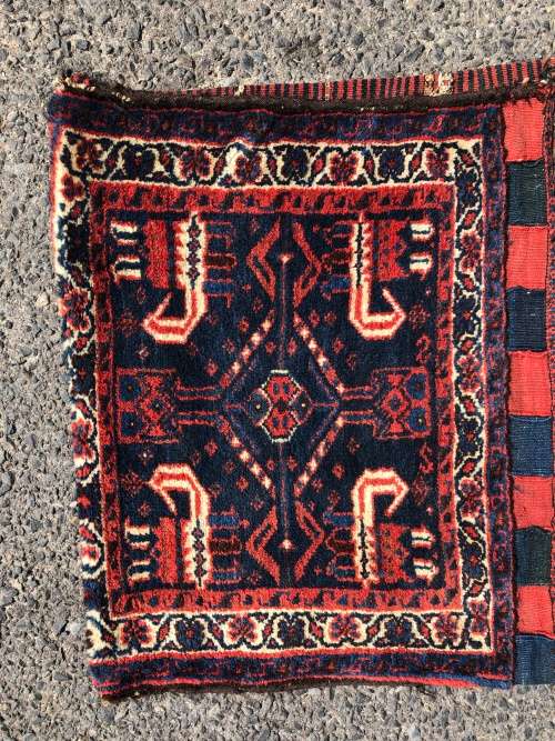 STUNNING VINTAGE HEAVY HAND KNOTTED PURE WOOL PERSIAN SADDLE BLANKET / SADDLE BAG - 990 X 620mm