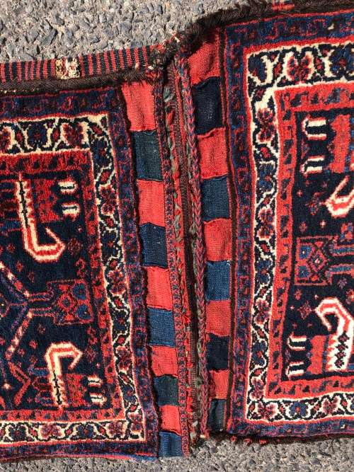 STUNNING VINTAGE HEAVY HAND KNOTTED PURE WOOL PERSIAN SADDLE BLANKET / SADDLE BAG - 990 X 620mm