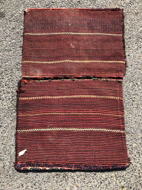 STUNNING VINTAGE HEAVY HAND KNOTTED PURE WOOL PERSIAN SADDLE BLANKET / SADDLE BAG - 990 X 620mm