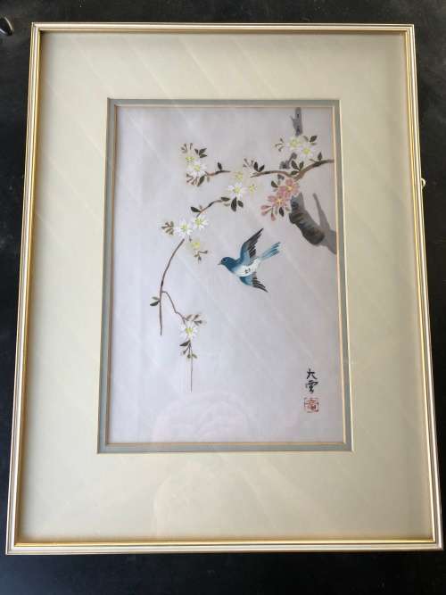 WOW !!! STUNNING CHINESE PAINTING ON SILK FRAMED WITH CALLIGRAPHY