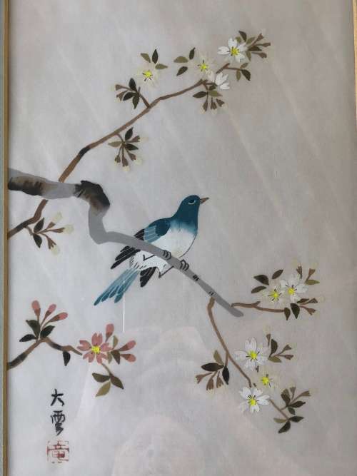 WOW !!! STUNNING CHINESE PAINTING ON SILK FRAMED WITH CALLIGRAPHY