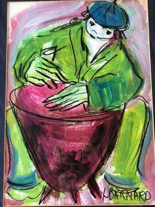 INVESTMENT ART~ FAMOUS SA ARTIST LYNETTE BARNARD (1963 - ) MIXED MEDIA SIGNED AND FRAMED