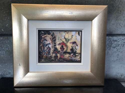 WOW !! NICHOLAS PRINSLOO (b 1972). RENOWNED SA ARTIST ORIGINAL OIL (PALETTE) ON BOARD - FRAMED