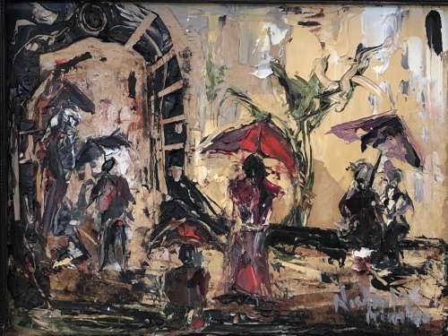 WOW !! NICHOLAS PRINSLOO (b 1972). RENOWNED SA ARTIST ORIGINAL OIL (PALETTE) ON BOARD - FRAMED