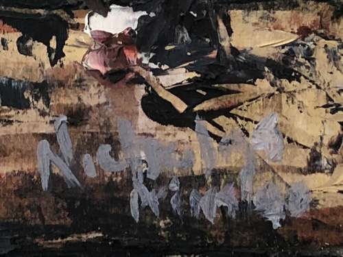 WOW !! NICHOLAS PRINSLOO (b 1972). RENOWNED SA ARTIST ORIGINAL OIL (PALETTE) ON BOARD - FRAMED